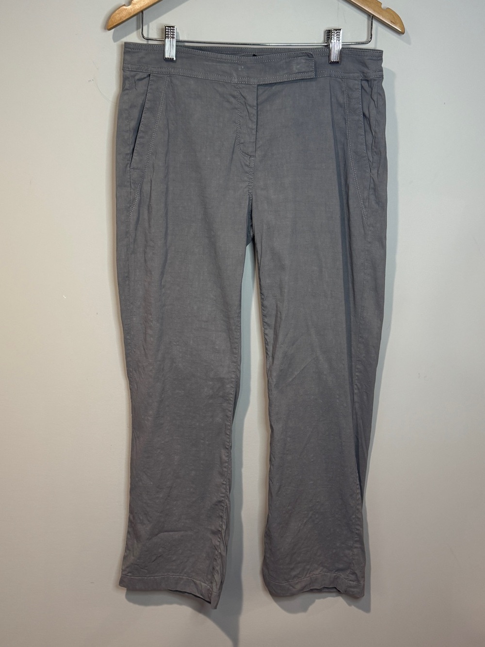 Eileen Fisher Linen Viscose Straight Leg Trouser Pants Pewter Office 6 Petite